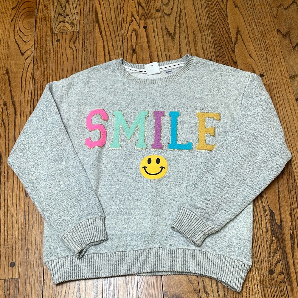 Grey SMILE sweatshirt sz M raised lettering gold letter edging by Pacific & Co